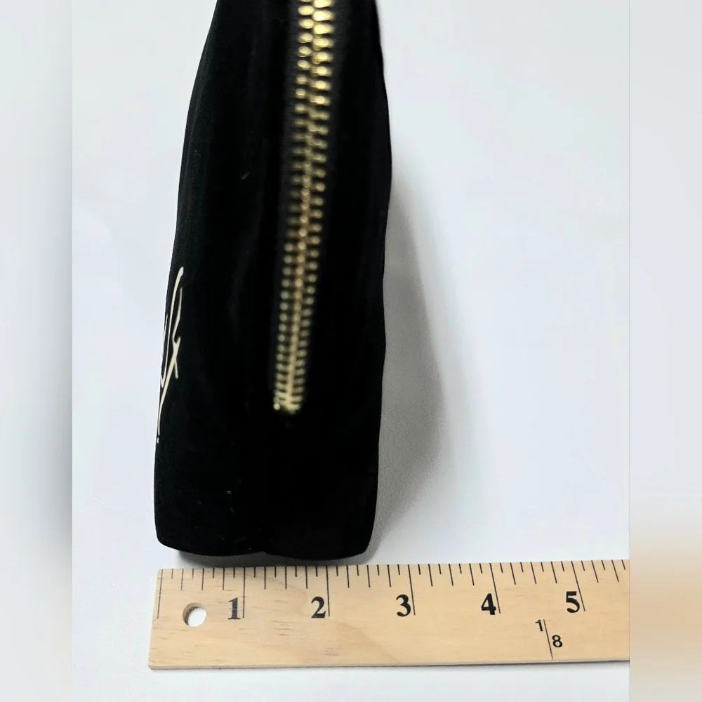 Seint Black Velvet Makeup Bag Cosmetic Pouch Gold Zip Travel Case 10”